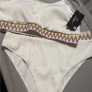 Elegant White Bikini with Colorful Zigzag Trim